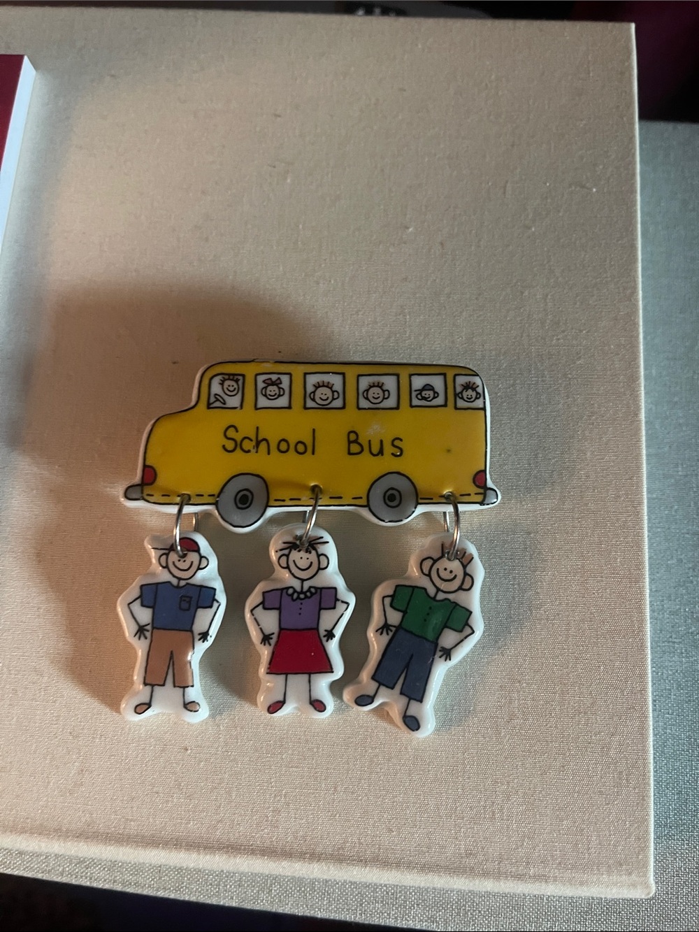 Yellow School Bus Kids Backpack Charm with Three Playful Figures